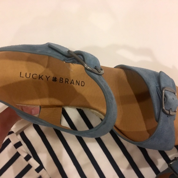 New Lucky Brand Blue Naveah Leather Wedge Sandals - Picture 3 of 4